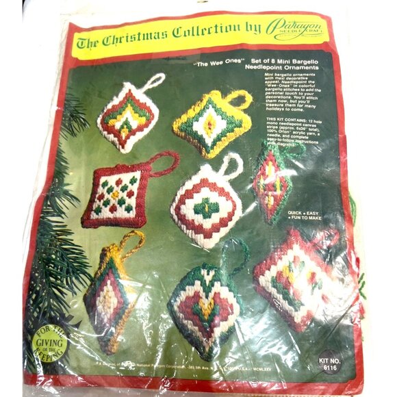 The Wee Ones Set Of 8 Mini Bargello Needlepoint Christmas Ornaments By Paragon N - Picture 1 of 4